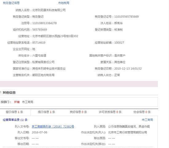田朴珺公司被列入经营异常名录因公示信息作假