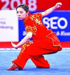 中国选手戚昕舣获得第18届亚运会武术女子长拳比赛冠军