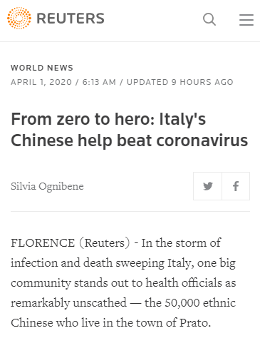 意大利最大华人社区零感染 成为当地防疫典范
