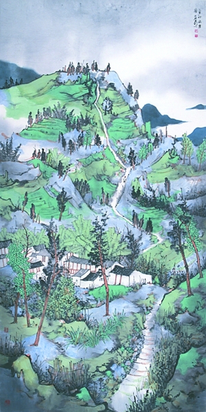 祖国的绿水青山手绘画图片