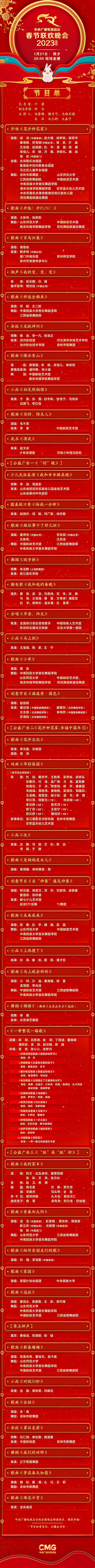 完成全部五次彩排 总台《2023年春节联欢晚会》节目单发布