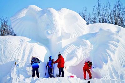 哈尔滨太阳岛雪博会建设忙