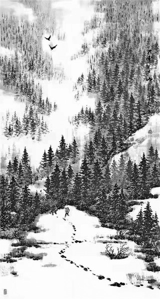 飞雪完达山（中国画）