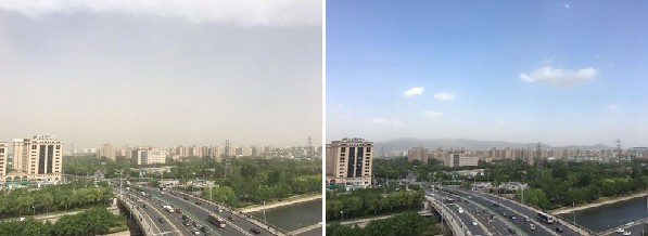 北京遭遇大风沙尘 树木倒伏车辆被砸